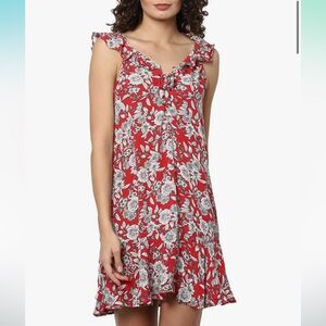 American Eagle Floral Red Lace Up Dress Sz XS